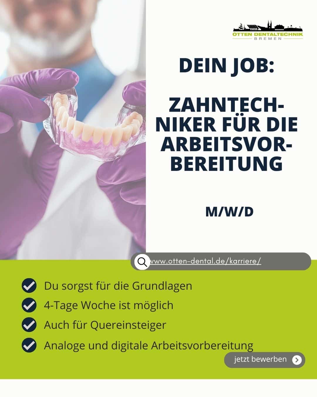 Otten Dental - Karriere als Zahntechniker (m/w/d) in der Arbeitsvorbereitung Otten Dental - Karriere als Zahntechniker (m/w/d) in der Arbeitsvorbereitung