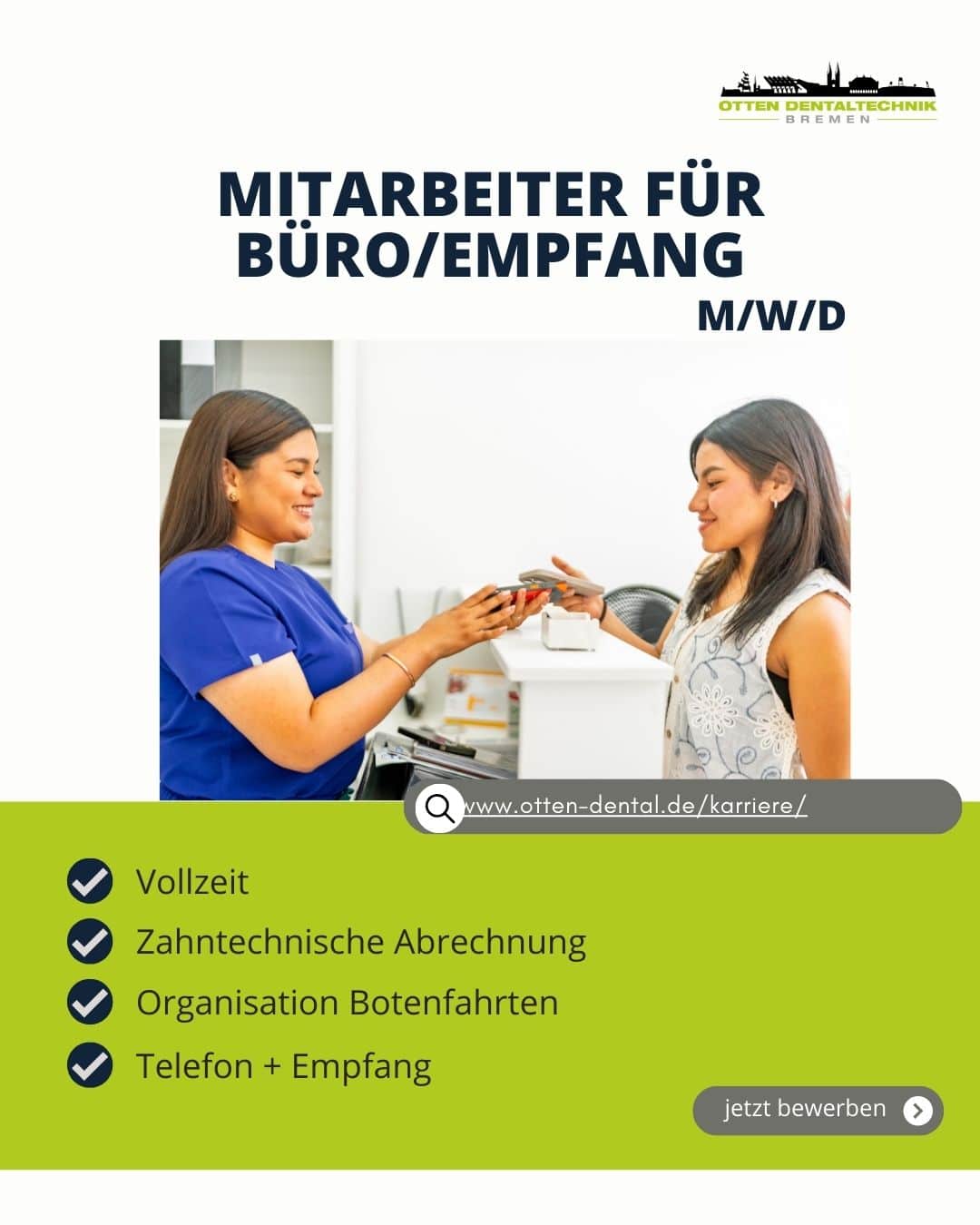 Otten Dental - Karriere als Bürokraft und Empfangsmitarbeiter (m/w/d) Otten Dental - Karriere als Bürokraft und Empfangsmitarbeiter (m/w/d)