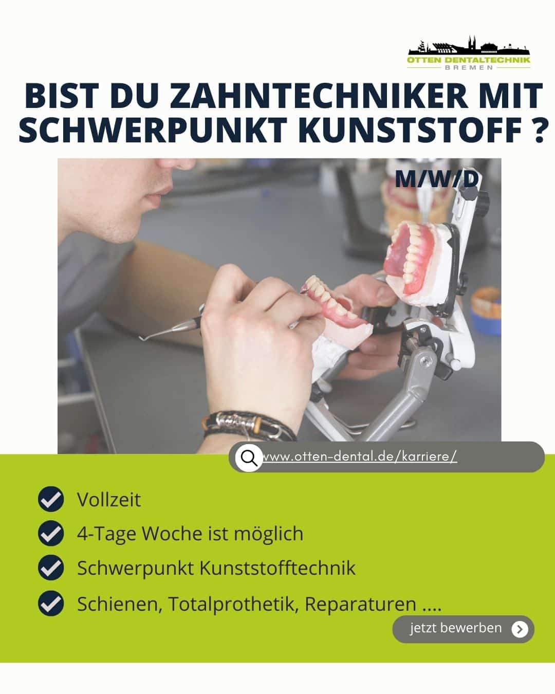 Otten Dental - Karriere als Zahntechniker (m/w/d) in der Kunststoffabteilung Otten Dental - Karriere als Zahntechniker (m/w/d) in der Kunststoffabteilung